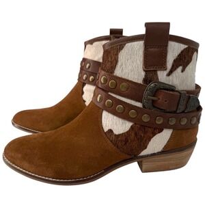 Shyanne Womens Raelynn Cow Print Calf Hair Western Ankle Boots Bootie Brown Sz 9